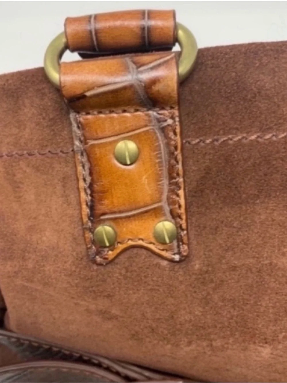 Chocolate Brown Suede & Leather Croc Bag
